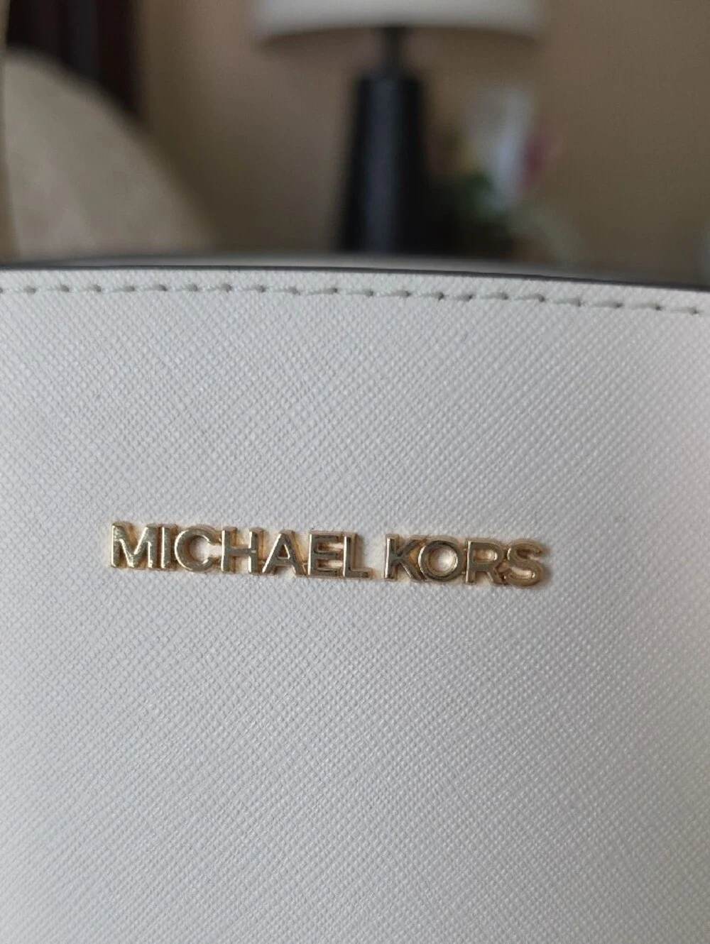 Michael Kors White Saffiano Satchel with Gold Hardware
